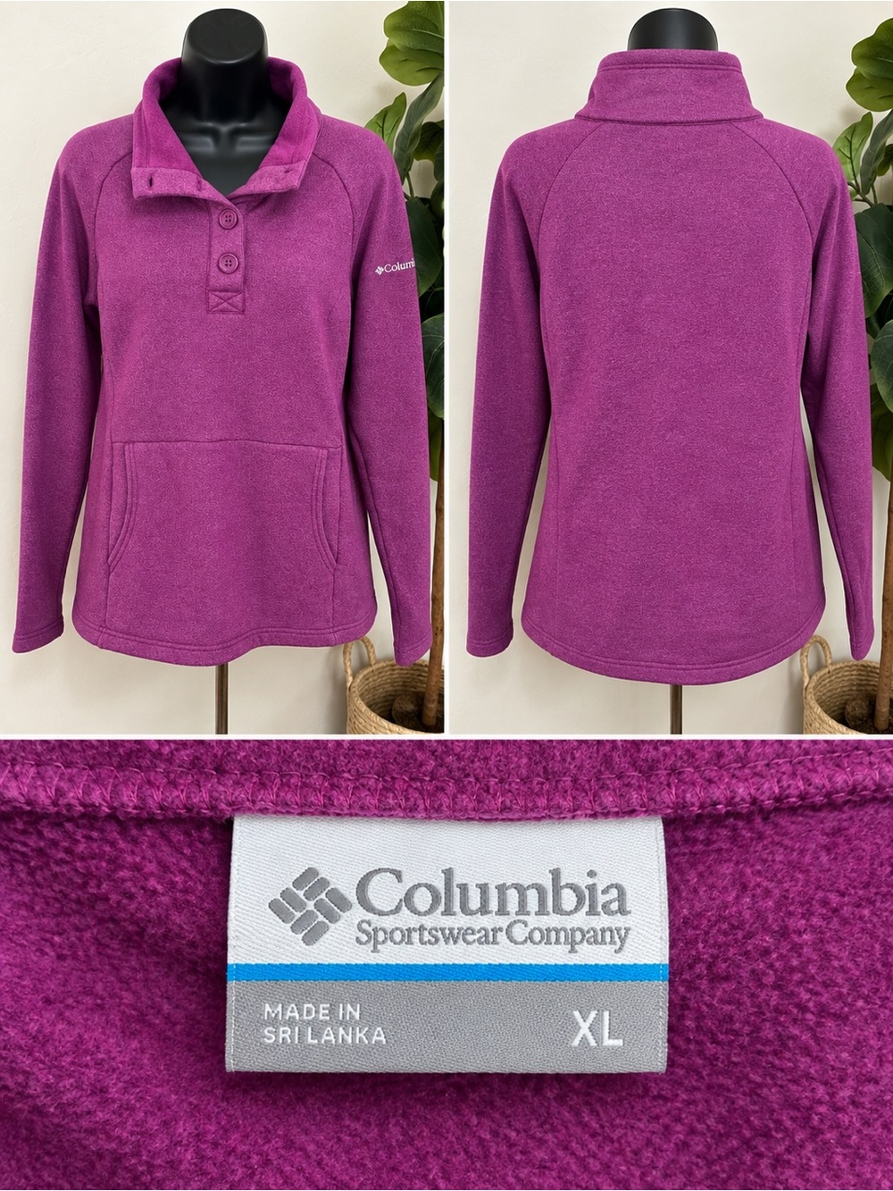 Columbia Women's Magenta Button-Front Fleece Pullover